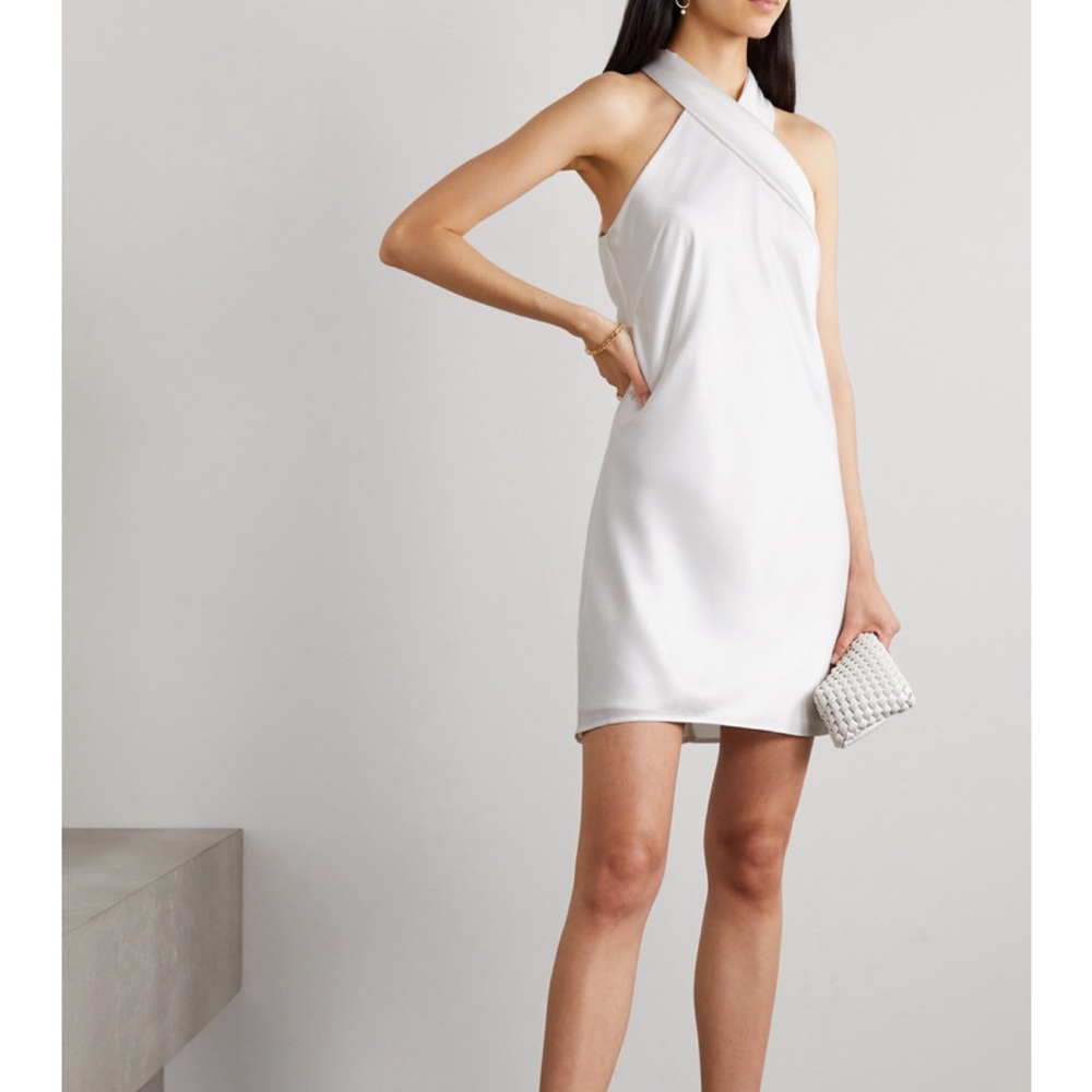 Galvan Pandora tie-detailed satin halterneck mini dress